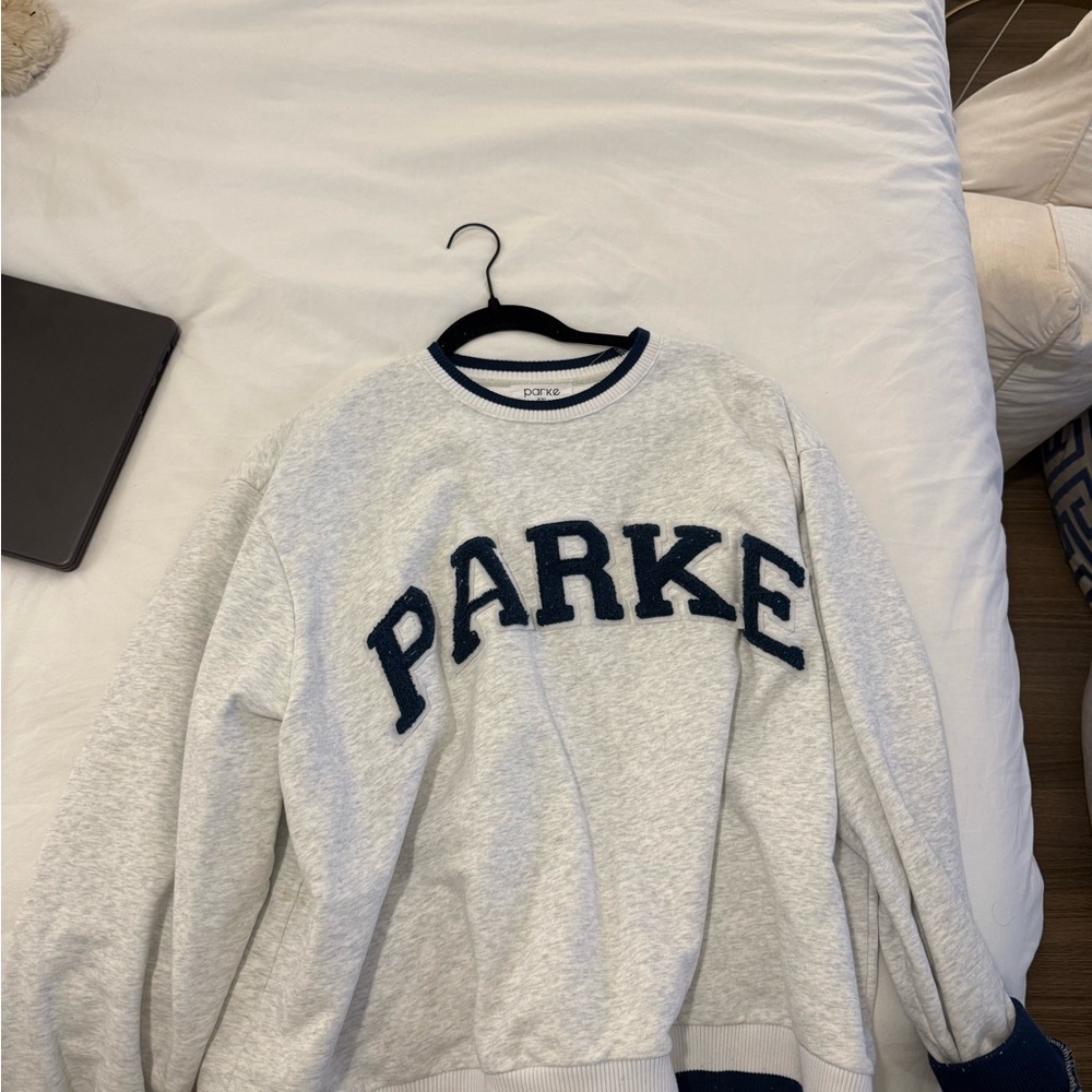 Gray Sweatshirt with Navy Lettering